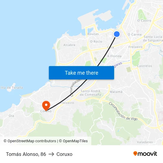 Tomás Alonso, 86 to Coruxo map