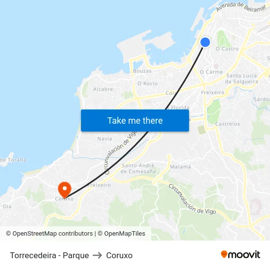 Torrecedeira - Parque to Coruxo map