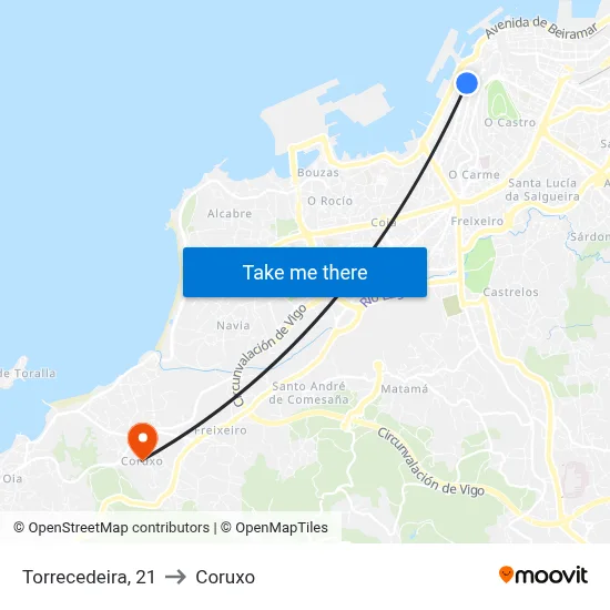 Torrecedeira, 21 to Coruxo map