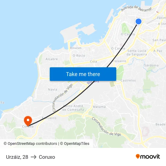 Urzáiz, 28 to Coruxo map