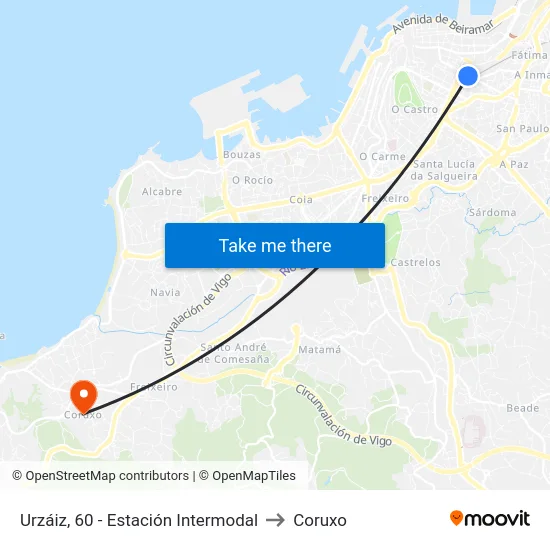 Urzáiz, 60 - Estación Intermodal to Coruxo map