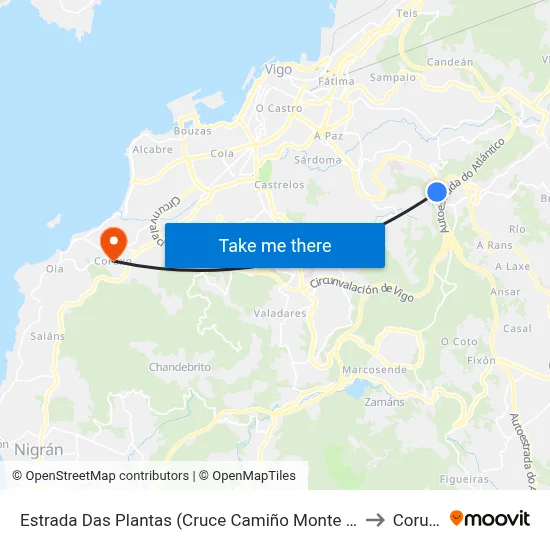 Estrada Das Plantas (Cruce Camiño Monte Vello) to Coruxo map