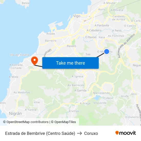 Estrada de Bembrive (Centro Saúde) to Coruxo map