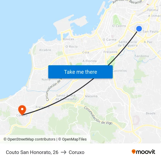 Couto San Honorato, 26 to Coruxo map