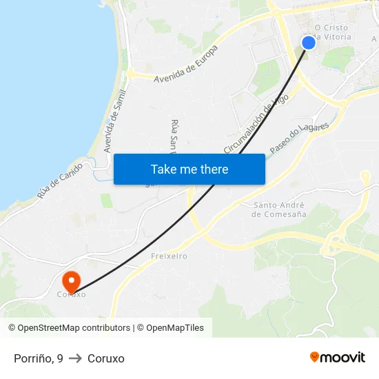 Porriño, 9 to Coruxo map