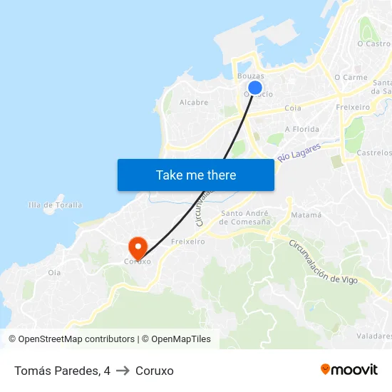 Tomás Paredes, 4 to Coruxo map