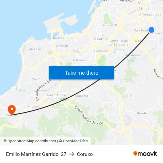 Emilio Martínez Garrido, 27 to Coruxo map