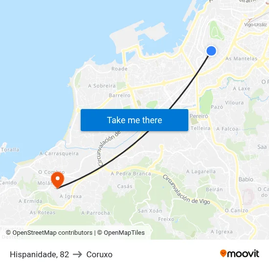 Hispanidade, 82 to Coruxo map