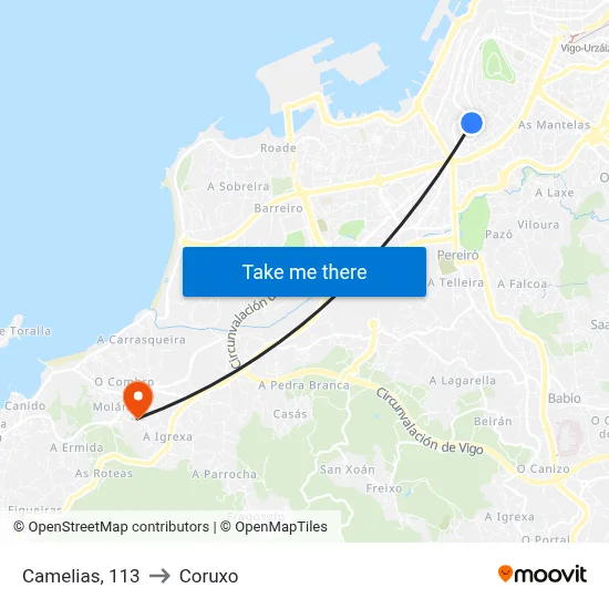 Camelias, 113 to Coruxo map