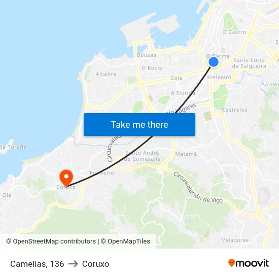 Camelias, 136 to Coruxo map