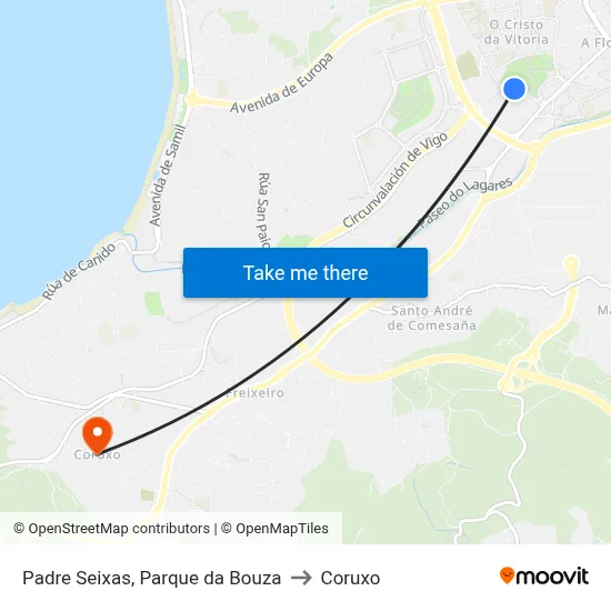 Padre Seixas, Parque da Bouza to Coruxo map