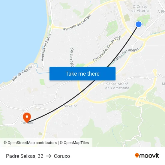 Padre Seixas, 32 to Coruxo map