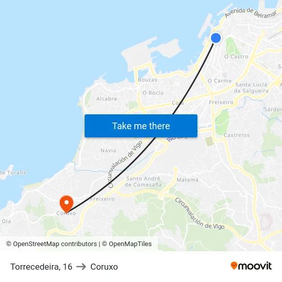 Torrecedeira, 16 to Coruxo map