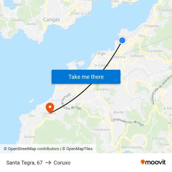Santa Tegra, 67 to Coruxo map