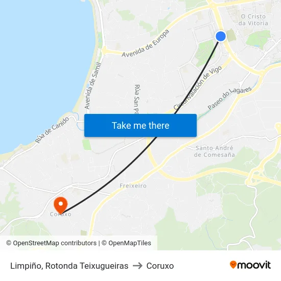 Limpiño, Rotonda Teixugueiras to Coruxo map
