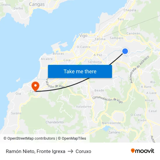 Ramón Nieto, Fronte Igrexa to Coruxo map