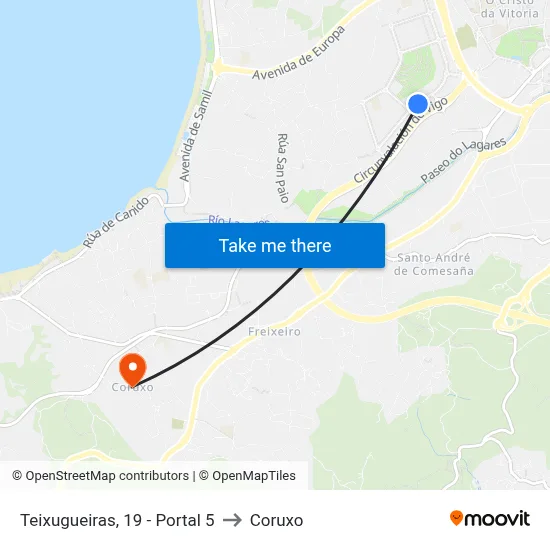 Teixugueiras, 19 - Portal 5 to Coruxo map