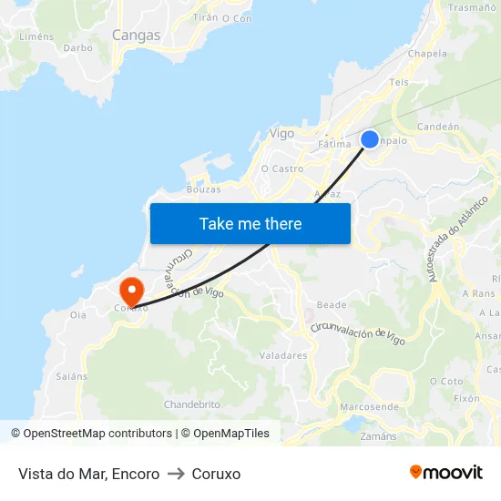Vista do Mar, Encoro to Coruxo map