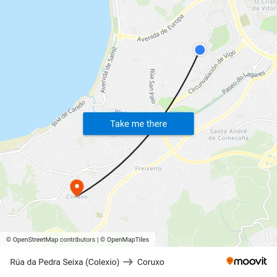 Rúa da Pedra Seixa (Colexio) to Coruxo map