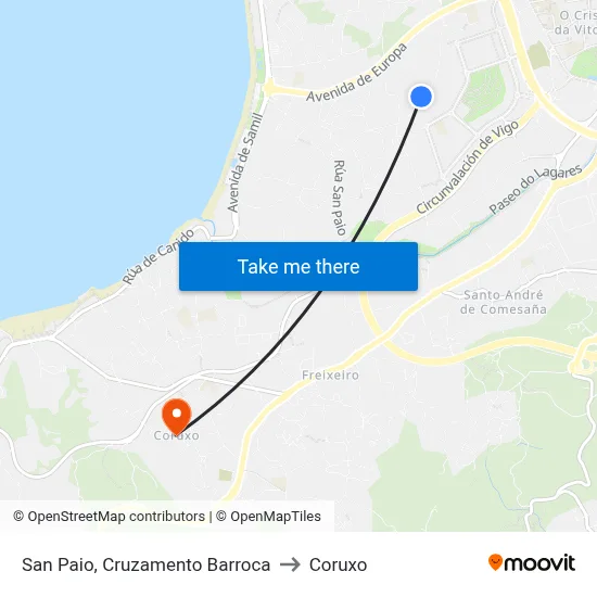 San Paio, Cruzamento Barroca to Coruxo map