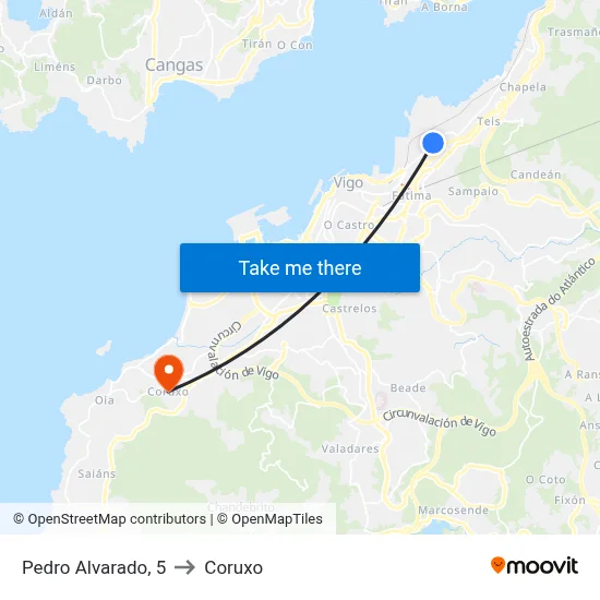 Pedro Alvarado, 5 to Coruxo map