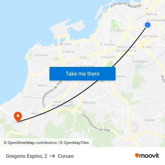 Gregorio Espino, 2 to Coruxo map