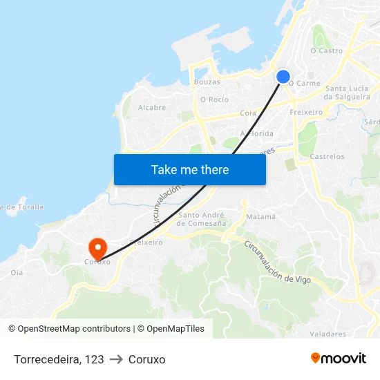 Torrecedeira, 123 to Coruxo map