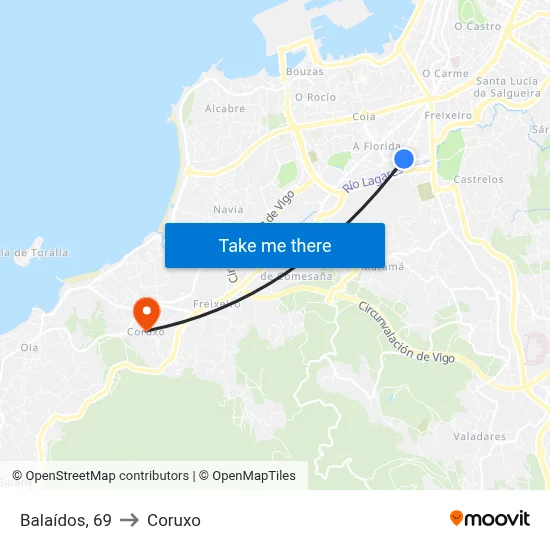 Balaídos, 69 to Coruxo map