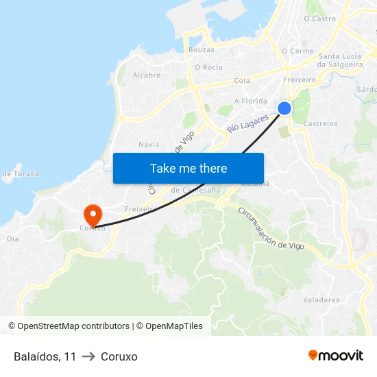 Balaídos, 11 to Coruxo map