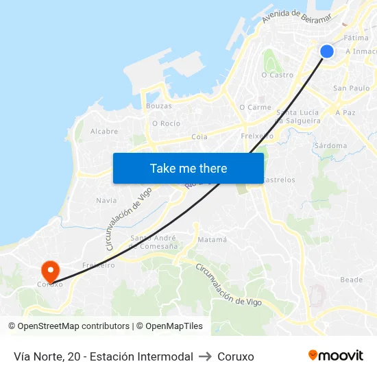 Vía Norte, 20 - Estación Intermodal to Coruxo map
