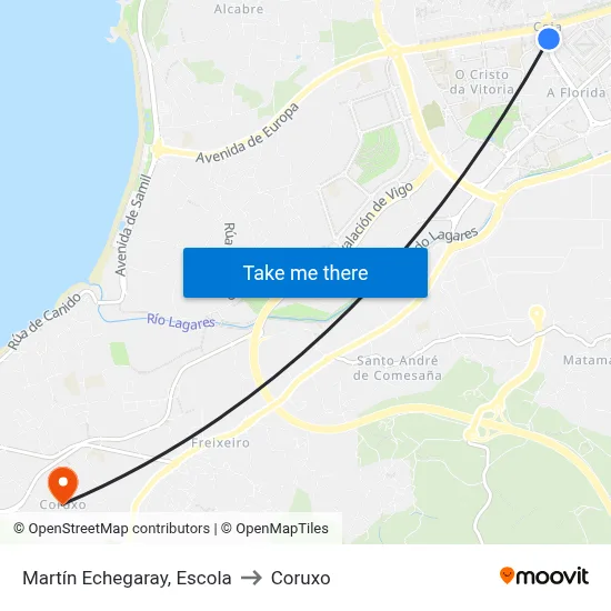 Martín Echegaray, Escola to Coruxo map