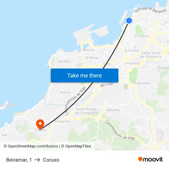 Beiramar, 1 to Coruxo map