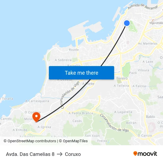 Avda. Das Camelias 8 to Coruxo map