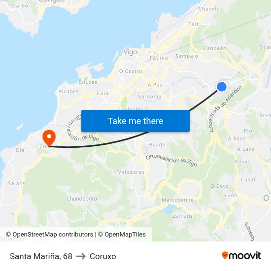 Santa Mariña, 68 to Coruxo map