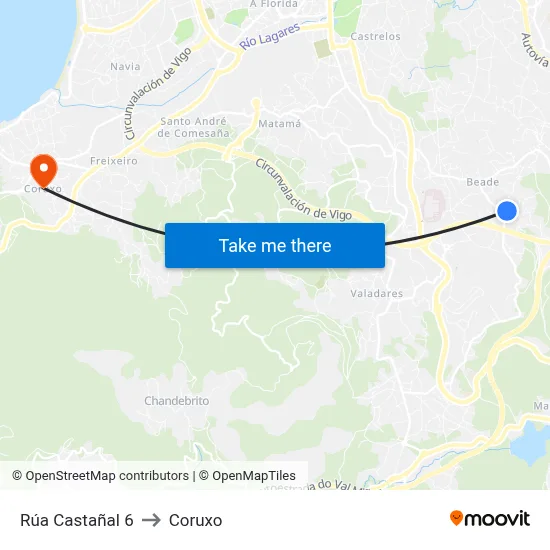 Rúa Castañal 6 to Coruxo map