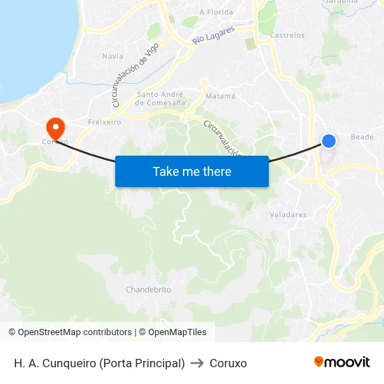 H. A. Cunqueiro (Porta Principal) to Coruxo map