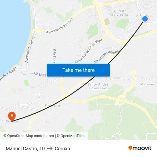 Manuel Castro, 10 to Coruxo map