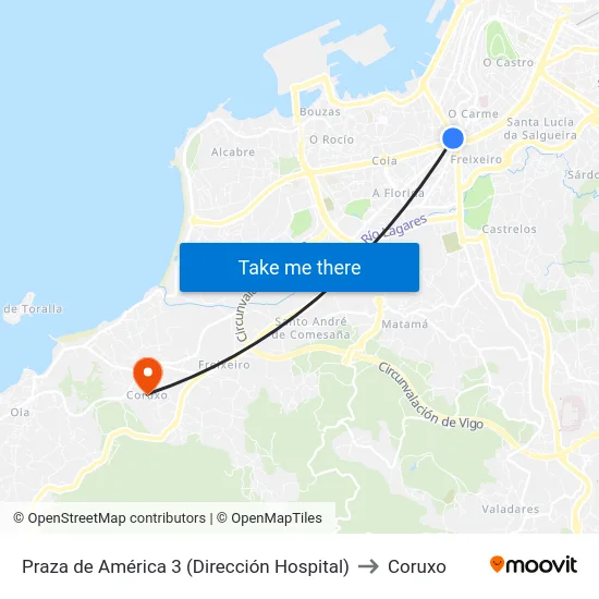 Praza de América 3 (Dirección Hospital) to Coruxo map