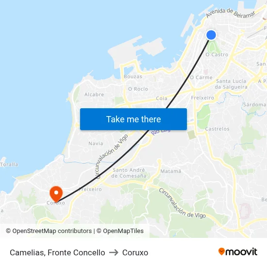 Camelias, Fronte Concello to Coruxo map