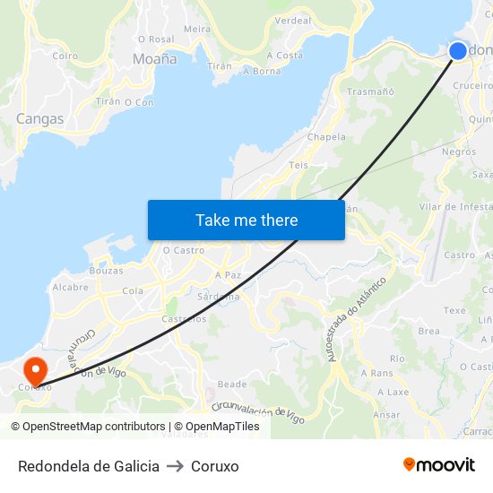 Redondela de Galicia to Coruxo map