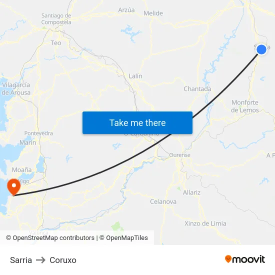 Sarria to Coruxo map