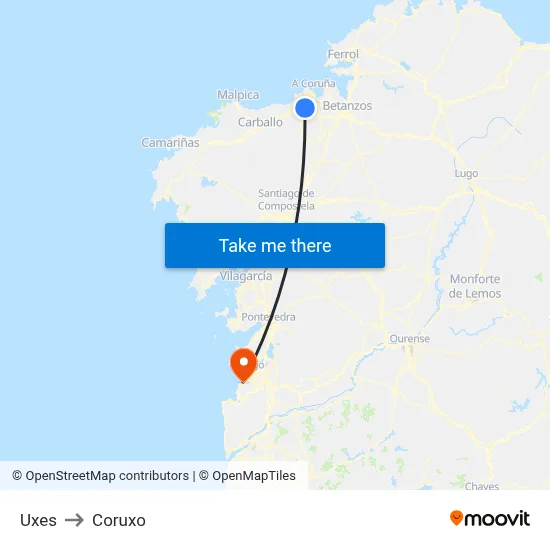Uxes to Coruxo map