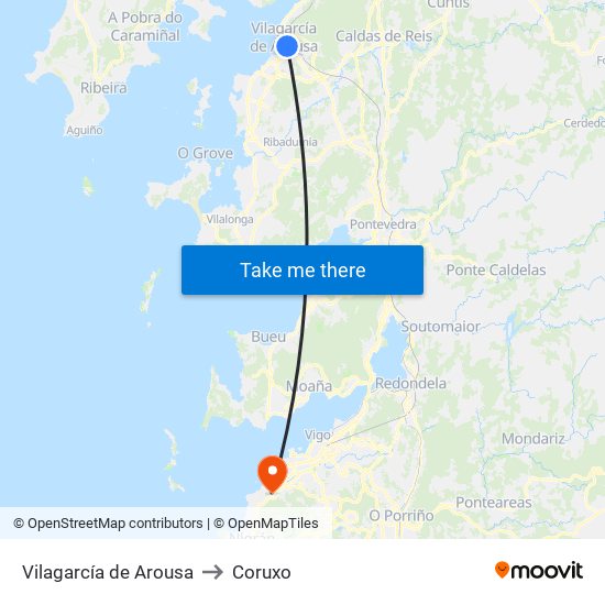 Vilagarcía de Arousa to Coruxo map
