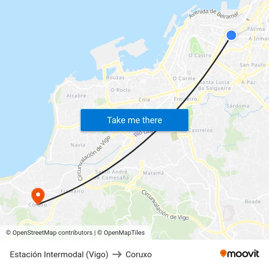Estación Intermodal (Vigo) to Coruxo map