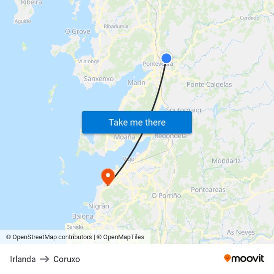 Irlanda to Coruxo map