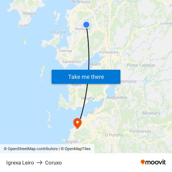 Igrexa Leiro to Coruxo map