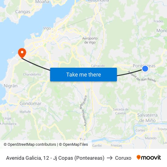 Avenida Galicia, 12 - Jj Copas (Ponteareas) to Coruxo map