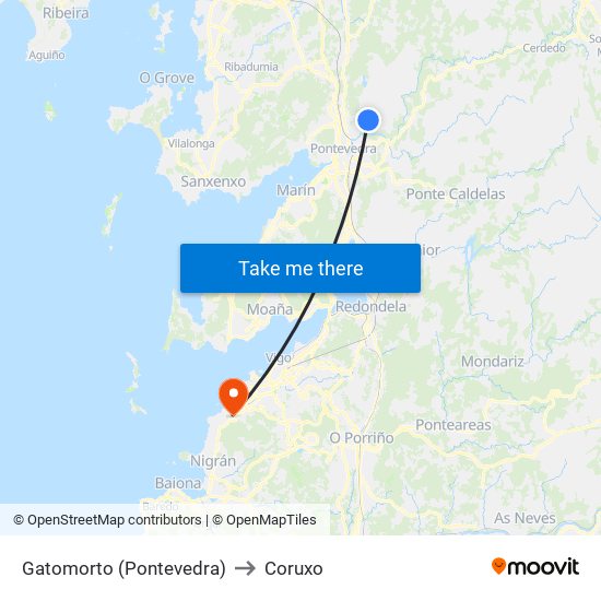 Gatomorto (Pontevedra) to Coruxo map