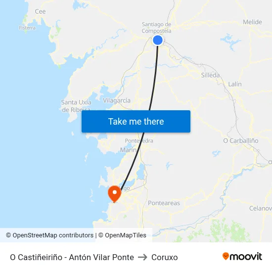 O Castiñeiriño - Antón Vilar Ponte to Coruxo map