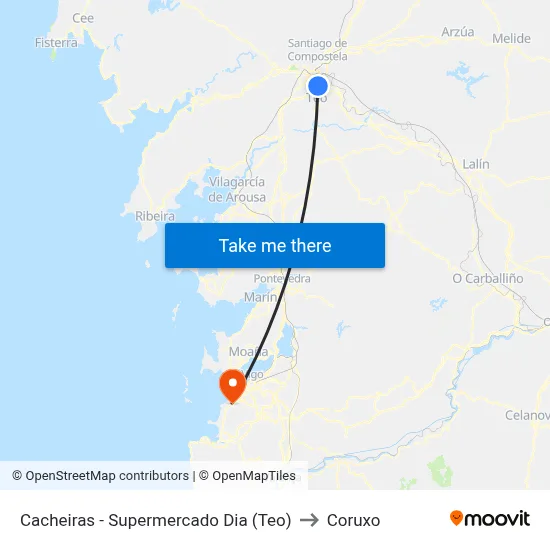 Cacheiras - Supermercado Dia (Teo) to Coruxo map